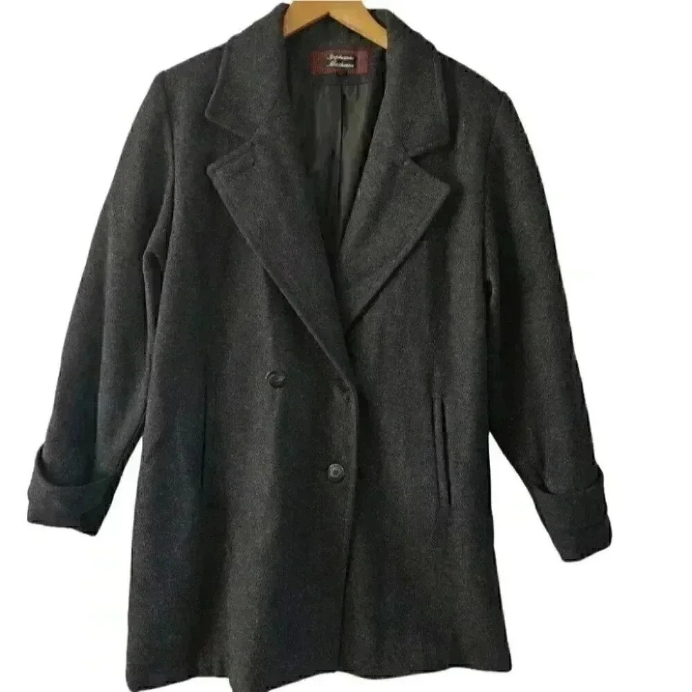 Stephanie Mathews 100% wool Black Single Button Pea Coat